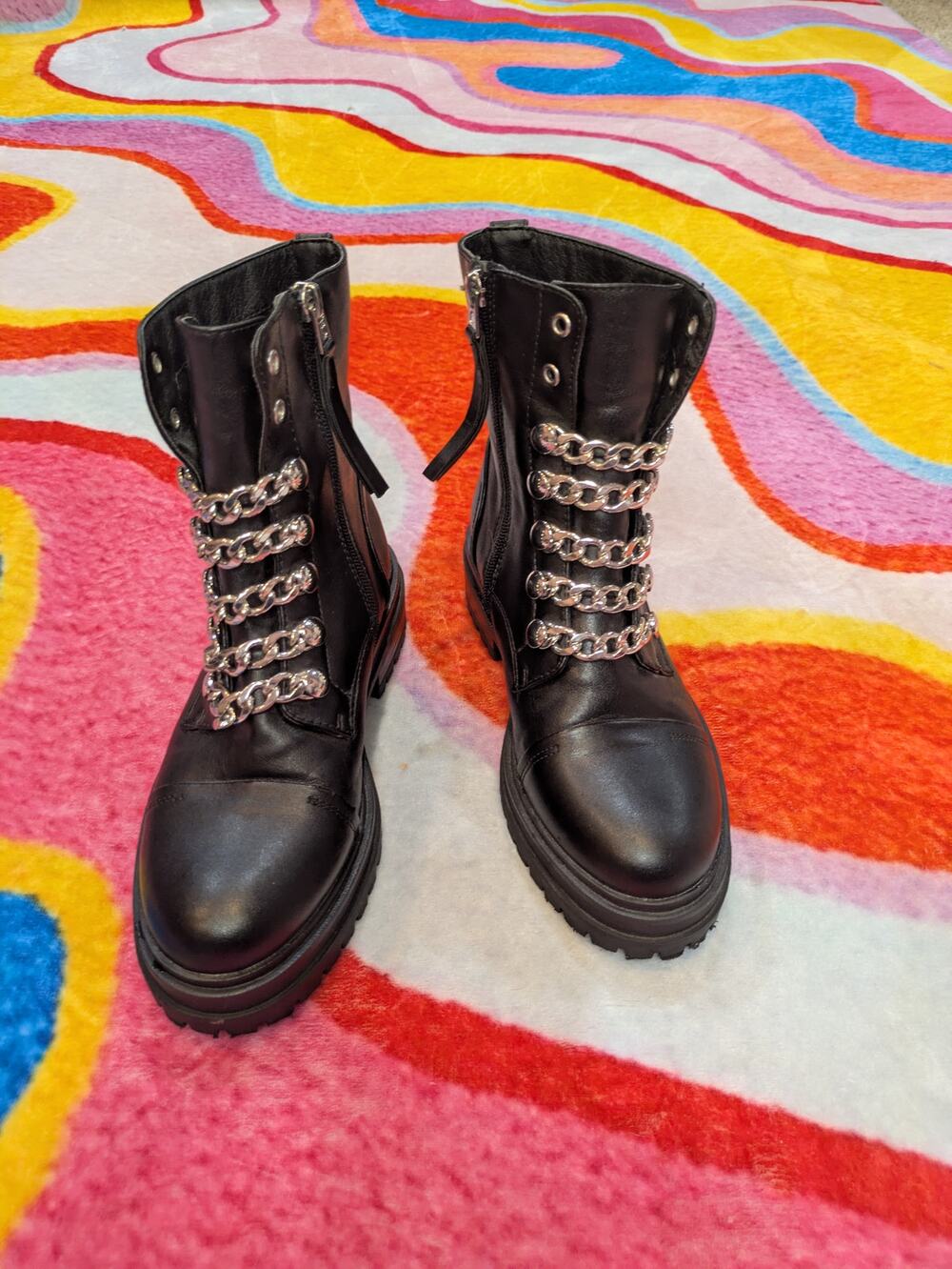 Circus By Sam Edelman Gili Black Faux Leather Combat Boots Size 6